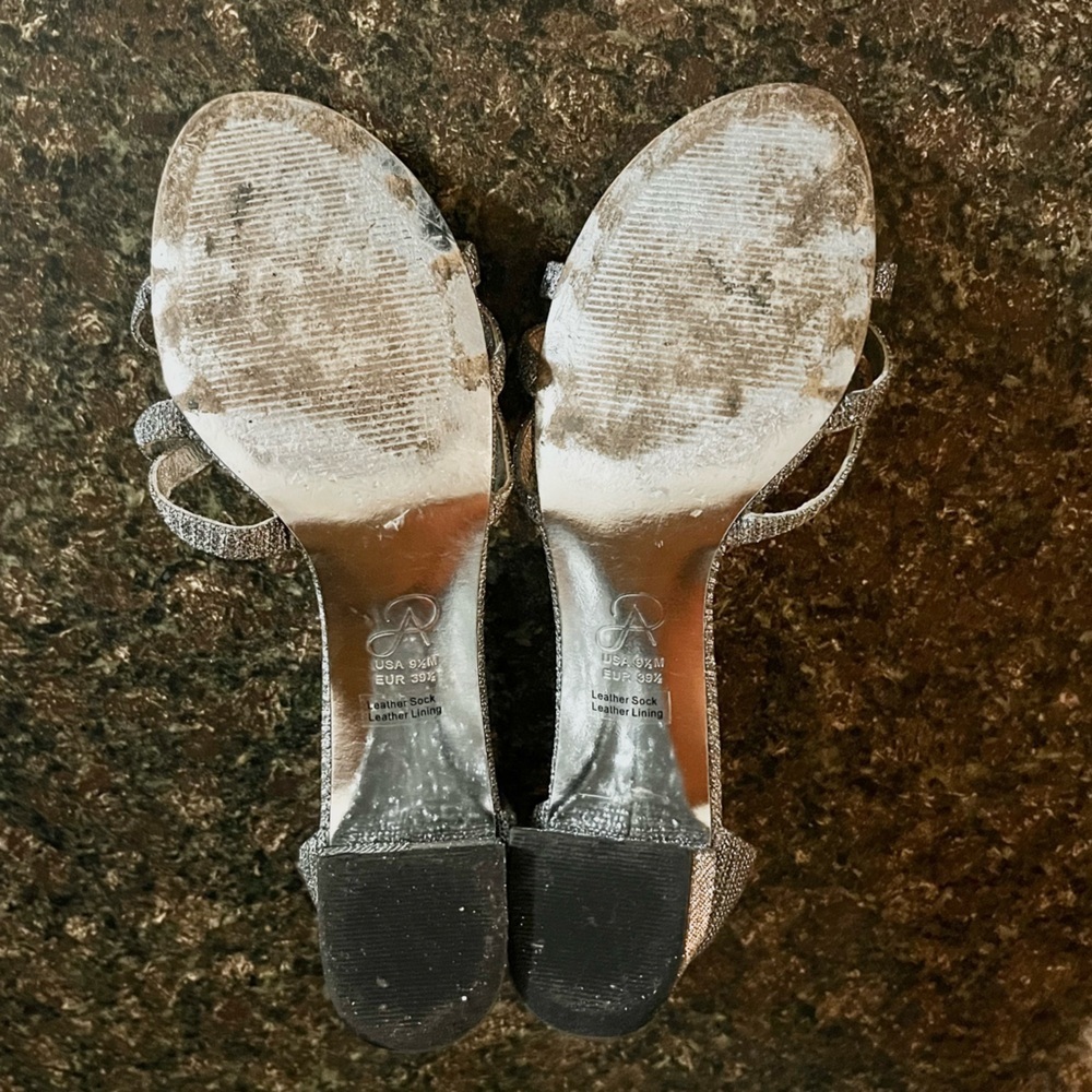Adrianna Papell Silver Block Heel Sandals - Picture 6 of 7